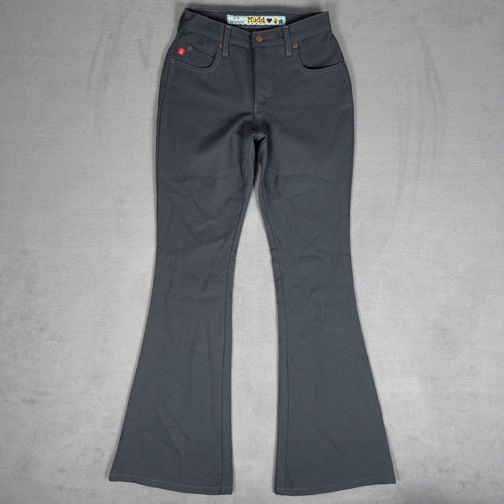Y2K Mudd Gray Flare Trousers High Rise Beat Generation Bell Bottom Juniors 1